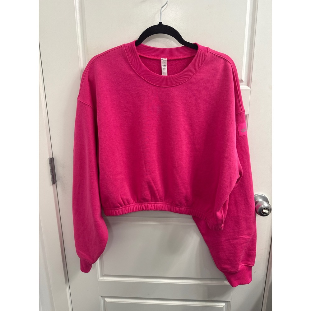 Alo Yoga Renown Cropped Pullover Sweatshirt Pink Large W3548R